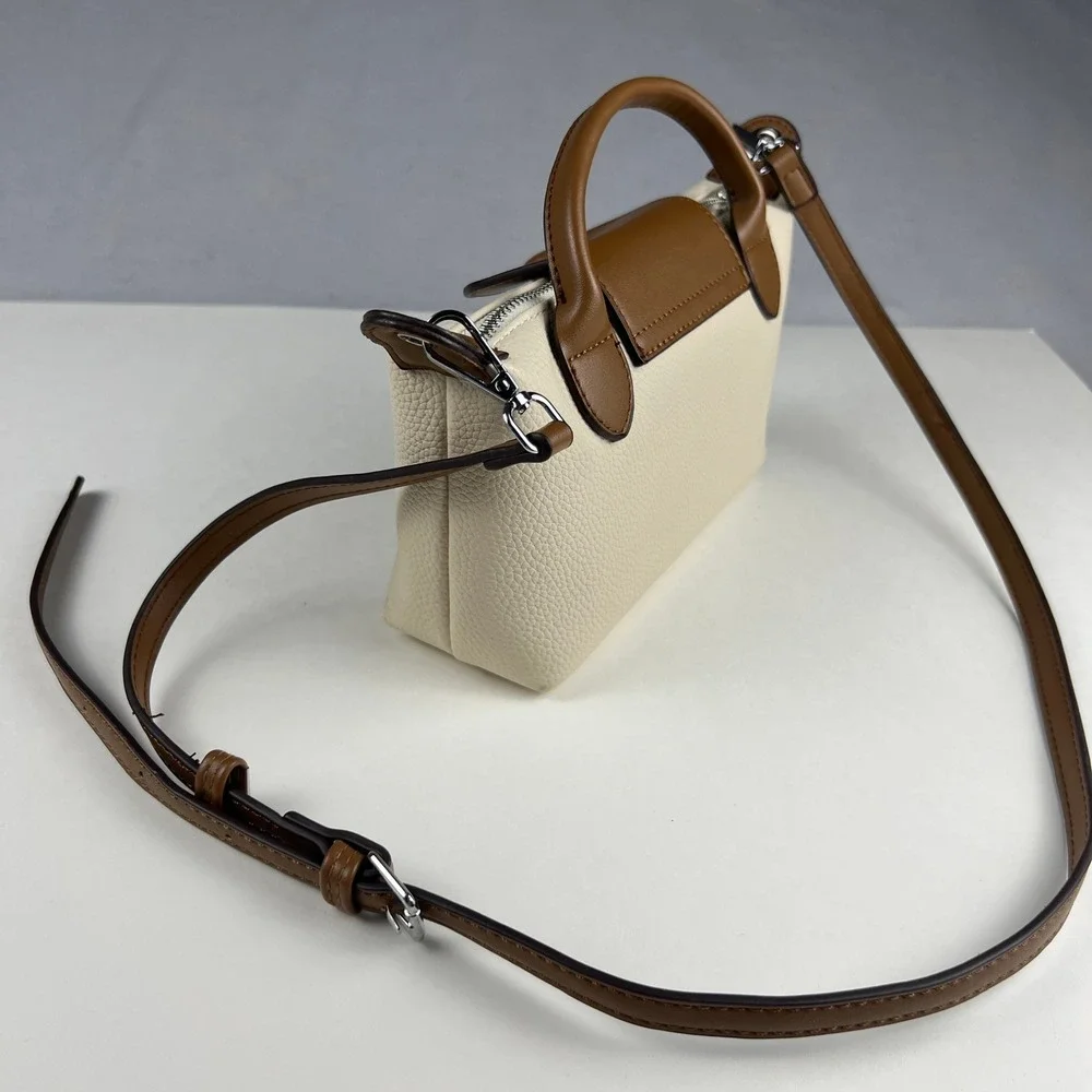 Crossbody Handbag Womens Small Cream Brown Pebbled Faux Leather Satchel VesaNa